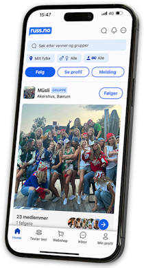 Bilde av en mobil med Russe appen synlig
